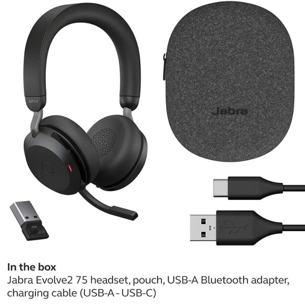 Jabra Evolve2 75 PC Wireless Headset with Adjustable Advanced