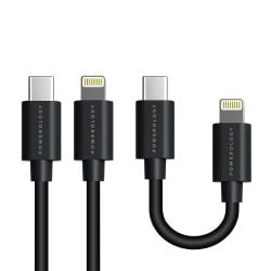 Powerology USB-C to Lightning Cable Combo (0.25m + 0.9m ) - Black