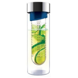 زجاجة ماء ASOBU Flavor It Glass Water Bottle With Fruit Infuser بسعة 600 مل من أسوبو - أزرق