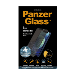 واقي الشاشة الزجاجي PanzerGlass Privacy مع مرشخ للخصوصية وإطار أسود لهواتف ايفون 12 ميني - مرشح للخصوصية مع إطار أسود من بانزيرغلاس