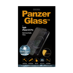 واقي شاشة زجاجي PanzerGlass Privacy لهاتف ايفون 12 / 12 برو مع إطار أسود وفلتر الخصوصية من بانزرغلاس