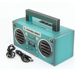GPO BRONX Mini Compact Retro Bluetooth Portable Speaker - Aqua