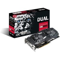 كرت شاشة ASUS Radeon RX 580 8GB بمروحتين OC Edition GDDR5 DP HDMI DVI VR Ready AMD من ايسوس