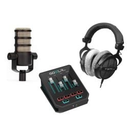 Gaming streamers Studio bundles of Beyerdynamic Dt 990 250 OHM Headphones, Helicon Xlr Mini mixer, Rode Podmic microphones