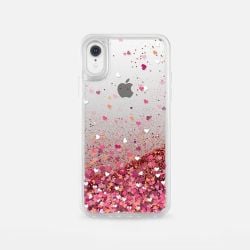 CASETIFY Glitter Case - Rose Gold Confetti Hearts for iPhone XR