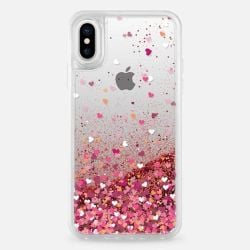 CASETIFY Glitter Case - Rose Gold Confetti Hearts for iPhone XS/X