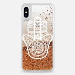 CASETIFY Glitter Case Gold White Hamsa Hand for iPhone XS/X