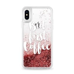 CASETIFY Glitter Case Rose Gold But First Coffee for iPhone XS/X