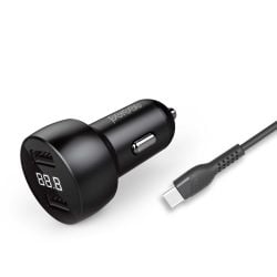 Porodo Car Charger 3.4A w/ PVC Type-C Cable 0.9M - Black