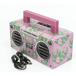 GPO BRONX Mini Compact Retro Bluetooth Portable Speaker - Floral Pink