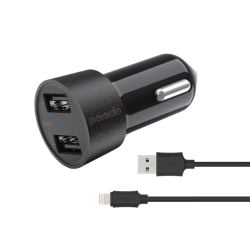 Porodo Dual USB Car Charger 3.4A with Lightning Cable 4ft. - Black