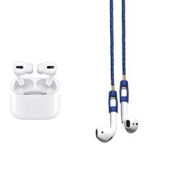 BUNDLE: APPLE Airpods Pro with Noise cancellation + Tapper - Strap For Airpods / Airpods Pro - Leather - Blue