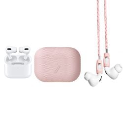 حزمة: سماعة ايربودز برو Apple AirPods Pro اللاسلكية الملغية للضجيج من ابل + حافظة Native Union - Curve لسماعات ايربودز برو - لون وردي + شريط من الجلد Tapper Strap لسماعات ايربودز وايربودز برو - لون وردي