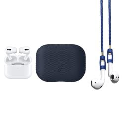 BUNDLE: APPLE Airpods Pro with Noise cancellation + Native Union - Curve Case For Airpods Pro - Navy +Tapper - Strap For Airpods / Airpods Pro - Leather - Blue
