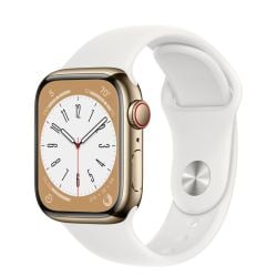 Apple Watch Series 8 MP6V3LL/A 41mm Gold Stainless Steel Case with White Sport Band
