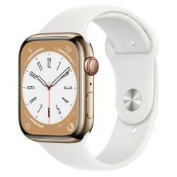 Apple Watch Series 8 MP7F3LL/A 45mm Gold Stainless Steel Case with White Sport Band