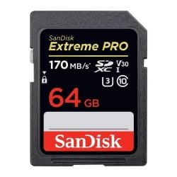 بطاقة ذاكرة SanDisk Extreme PRO SDXC سعة 64 جيجابايت بسرعة 170 ميجابايت / ثانية من سانديسك (SDSDXXY-064G-GN4IN)