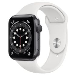 سماعة ابل الذكية Apple Watch Series 6 GPS من الالمنيوم 44 مم - أبيض