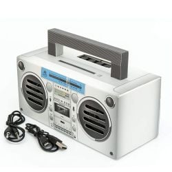 GPO BRONX Mini Compact Retro Bluetooth Portable Speaker - Silver