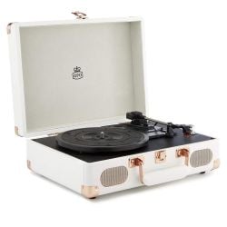 مشغل أسطوانات  GPO Soho Retro Briefcase Style Turntable من جي بي أو – لون أبيض