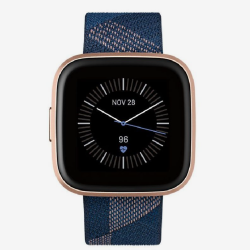 Fitbit Versa 2 Special Edition NFC Navy/Pink Woven Band Copper Rose Aluminum Case Smart Watch