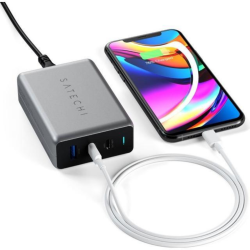 SATECHI USB-C PD Compact GaN Home Charger (100W) 2x USB-C + 1x USB 3.0 Ports UK - Space Gray