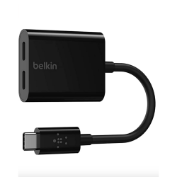 BELKIN Rockstar 3.5mm Audio + USB-C Charge Adapter - 2-Port Adapter - Black