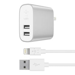 شاحن حائط BOOST ↑ CHARGE ™ مزدوج USB-A بقوة 24 وات + كابل لايتننج Lightning إلى USB-A