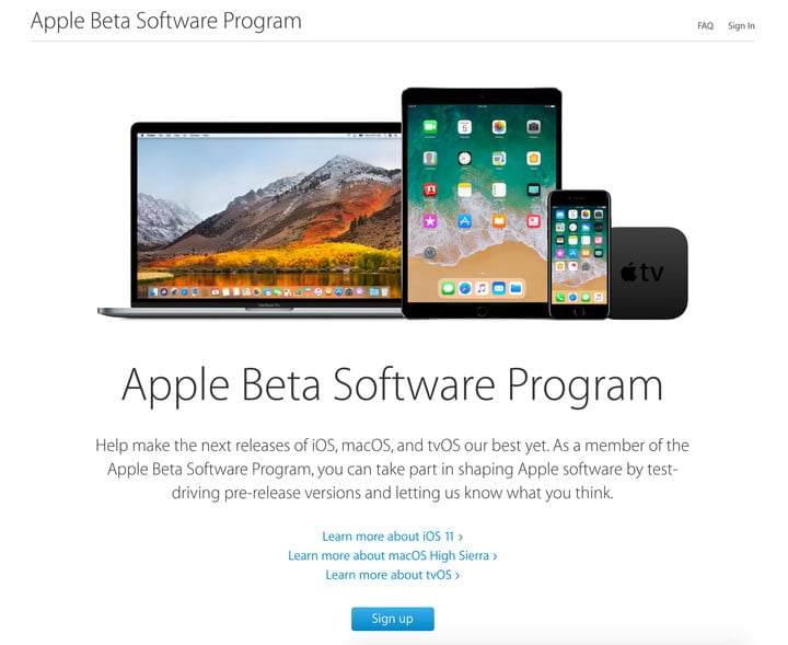 التسجيل في برنامج Apple Beta التجريبي