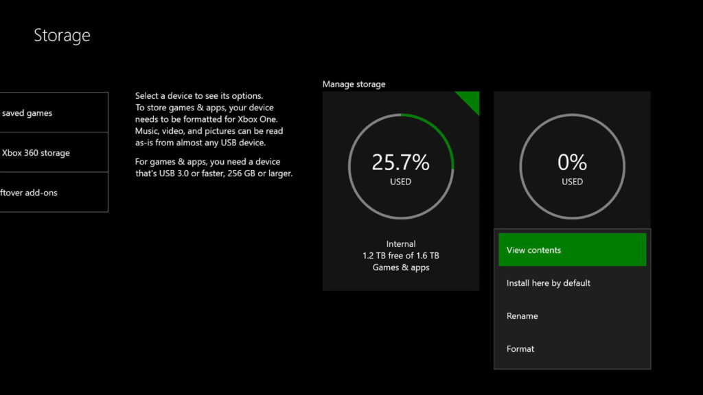 Install external storage on Xbox One