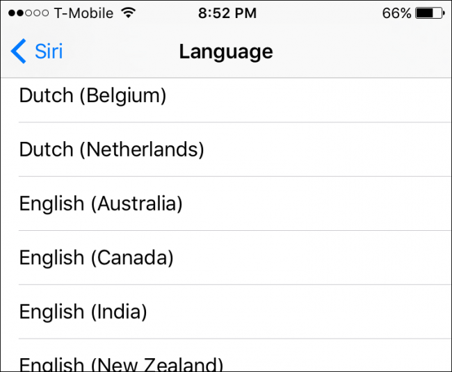 Siri Language settings