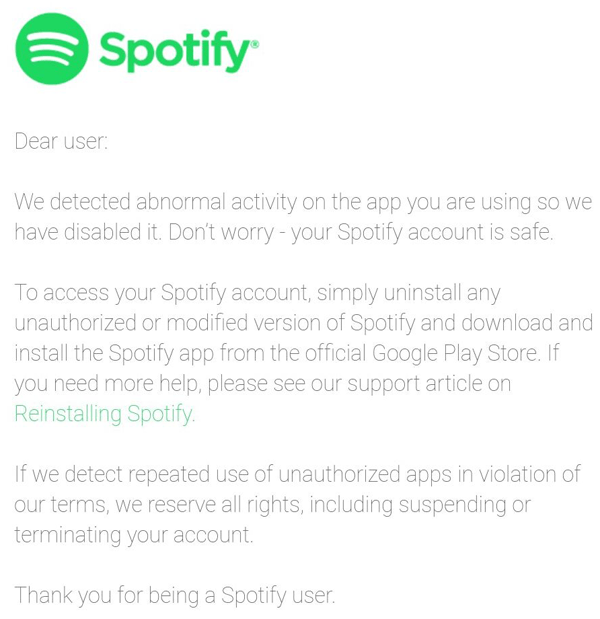Pirated Spotify Apps users are detected