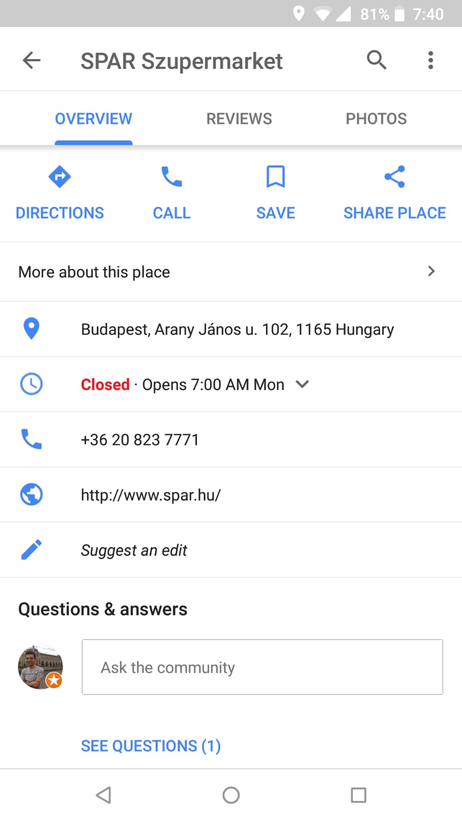Google Maps location information