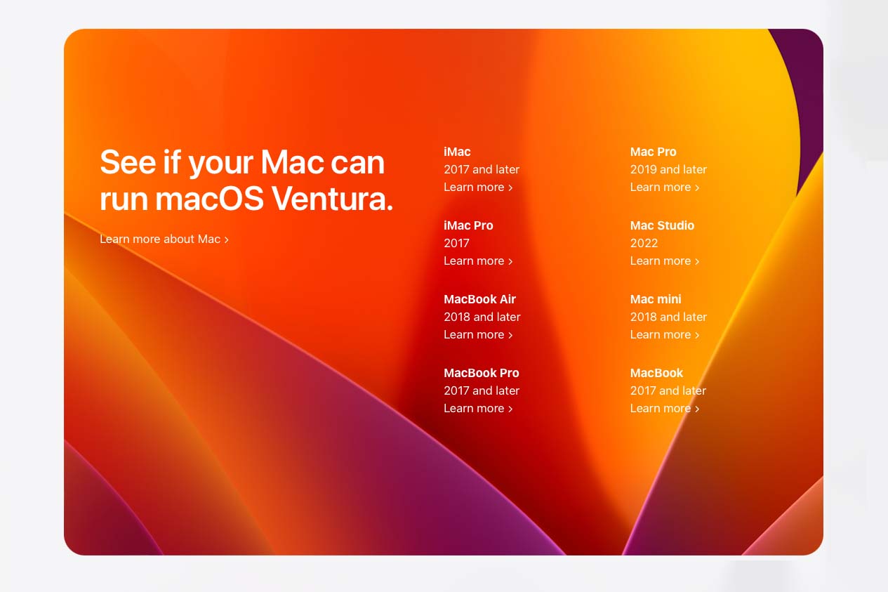macOS Ventura Supported Devices